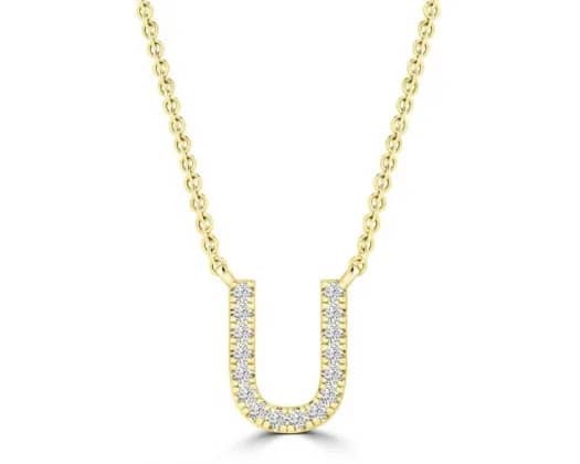9K YELLOW GOLD 'U' 0.06 HI I1 DIAMOND NECKLACE 40+5cm