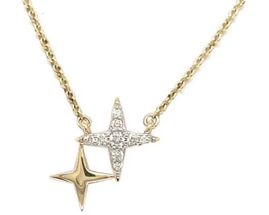 9K YELLOW GOLD 0.06ct HI SI DIAMOND STAR NECKLACE 40-45cm