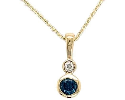 9K YELLOW GOLD 0.03ct HI SI DIAMOND BRACELETUE TPZ NECKLACE 45cm