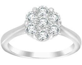 9K WHITE GOLD 0.75ct F VS LAB DIAMOND FLOWER CLUSTER RING