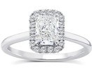 9K WHITE GOLD 1.15ct F VS LAB DIAMOND RADIANT HALO RING
