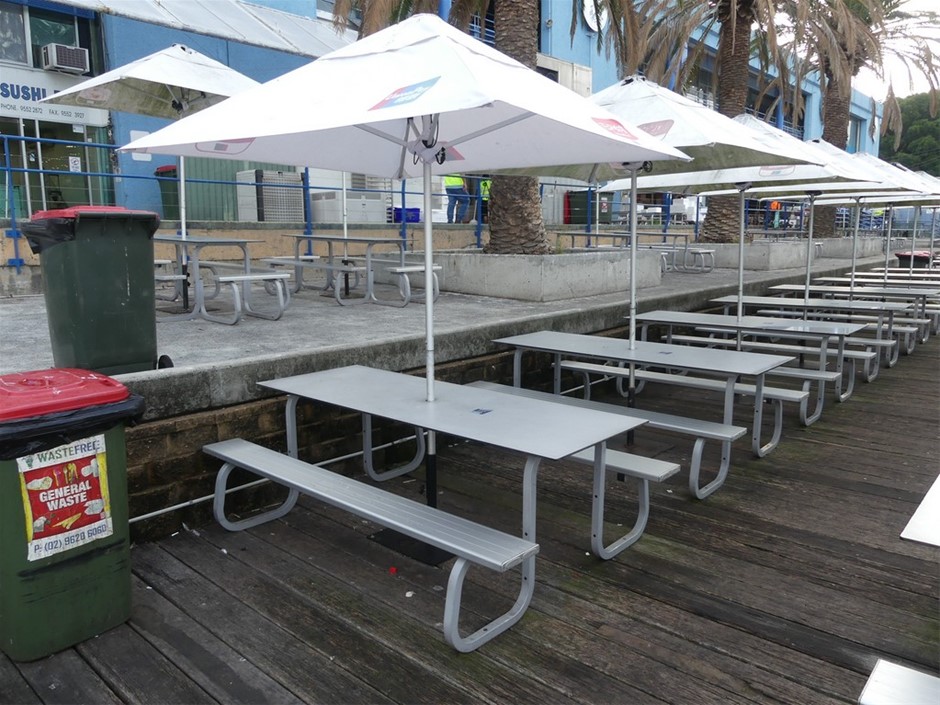 Alfresco Table And Bench Setting With Umbrella (Qty 6)