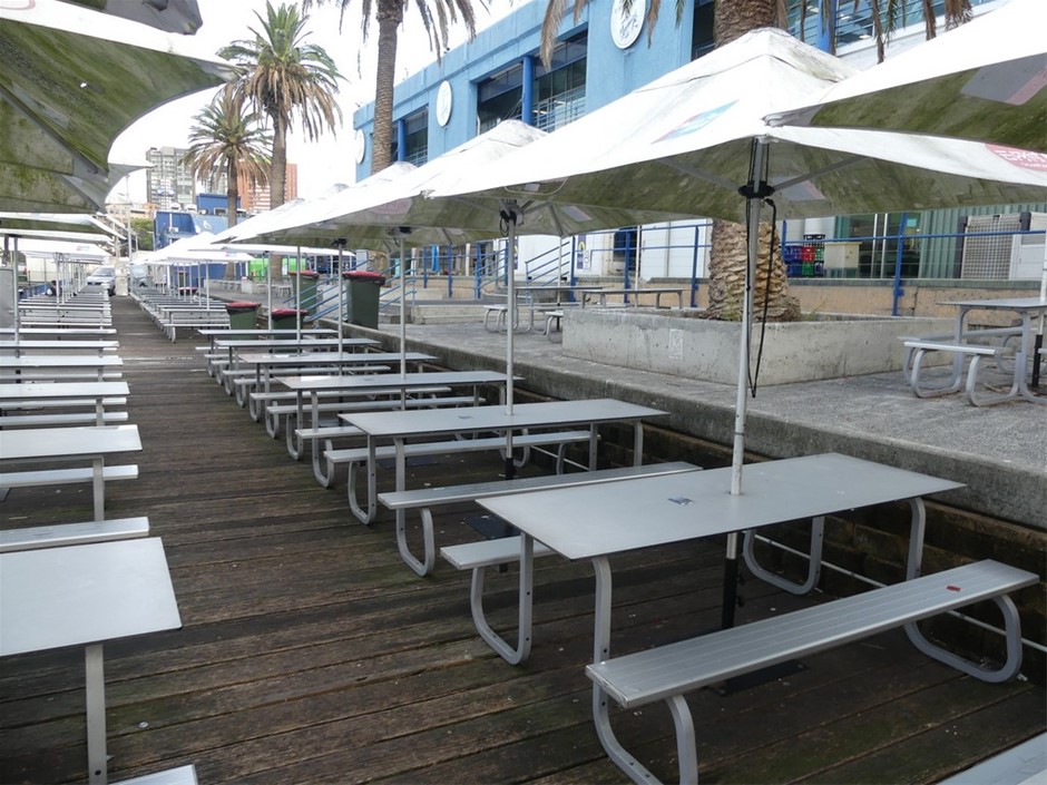 Alfresco Table And Bench Setting With Umbrella (Qty 6)