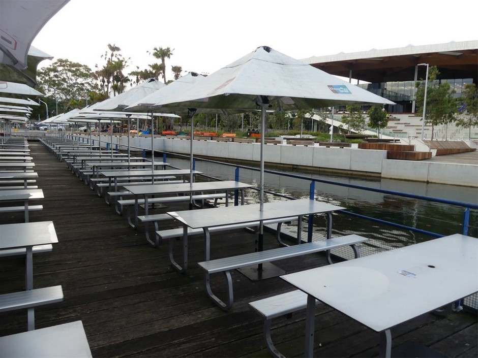 Alfresco Table And Bench Setting With Umbrella (Qty 6)