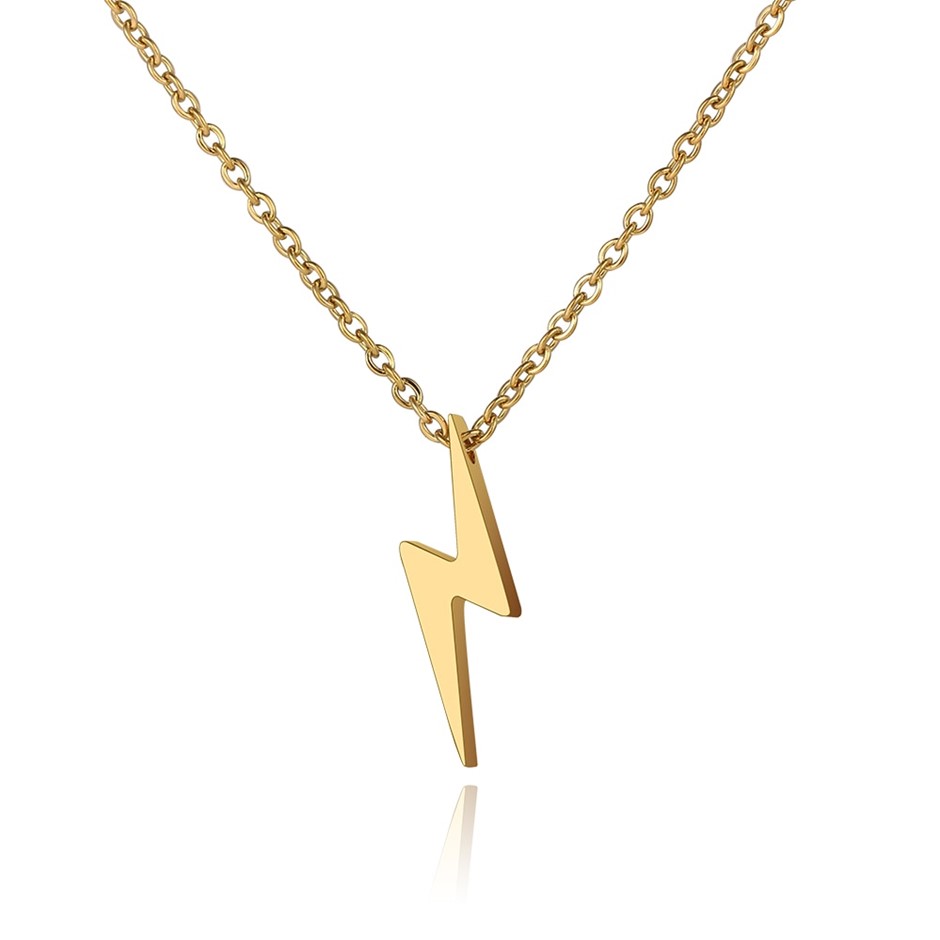 Stainless Steel Lightening Bolt Necklace in Gold