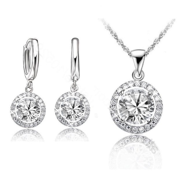 Simulated Diamond Round Earring & Necklace Set