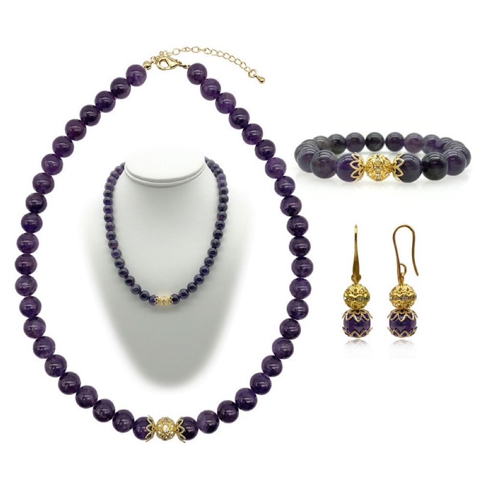 10mm Amethyst Persian Gold Plated Rhinestone Jewellery Set