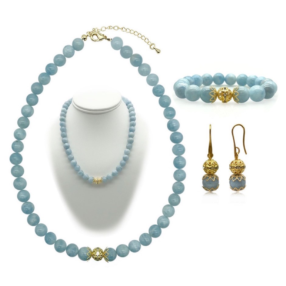 10mm Aquamarine Persian Love Gold Plated Rhinestone Jewellery Set