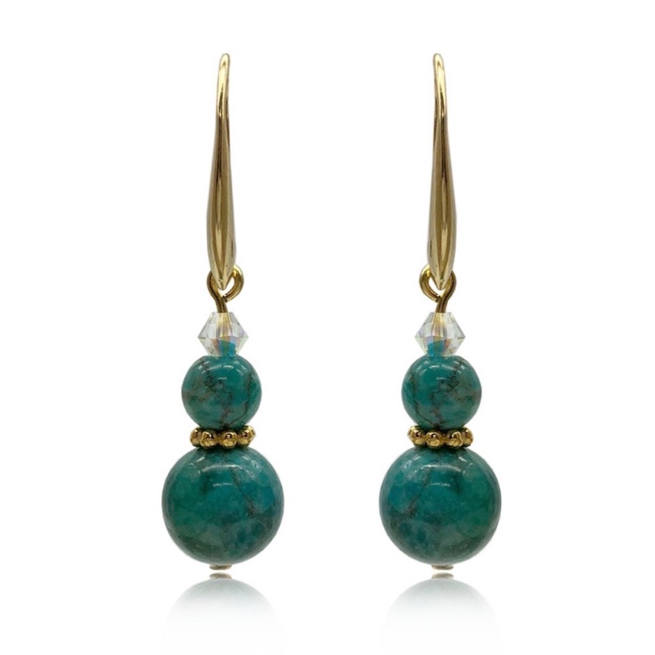 African Jasper Turquoise Colour Gemstones &Swarovski® Crystal Earrings