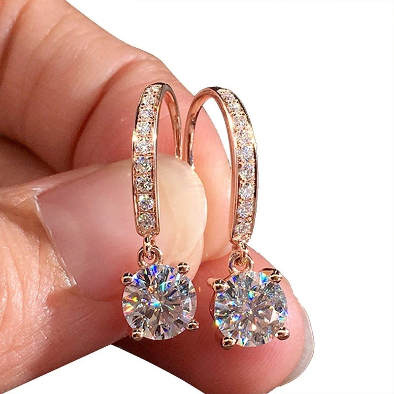 Designer Simulated Diamond Drop Earrings in Rose