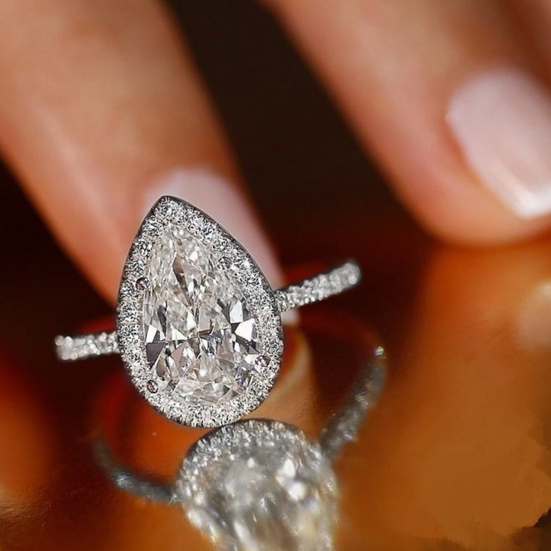 Statement Simulated Diamond Tear Drop Ring- US Size 7