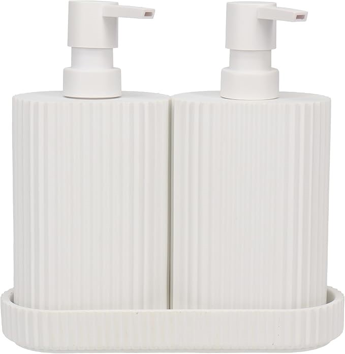 Eco Basics Wash Station Duo White – Resin Soap Dispenser Set with Drain Tra