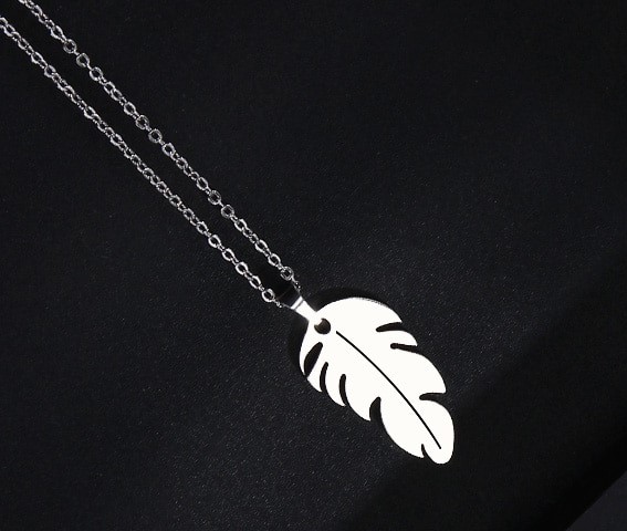 Designer Stainless Steel Feather Pendant Necklace
