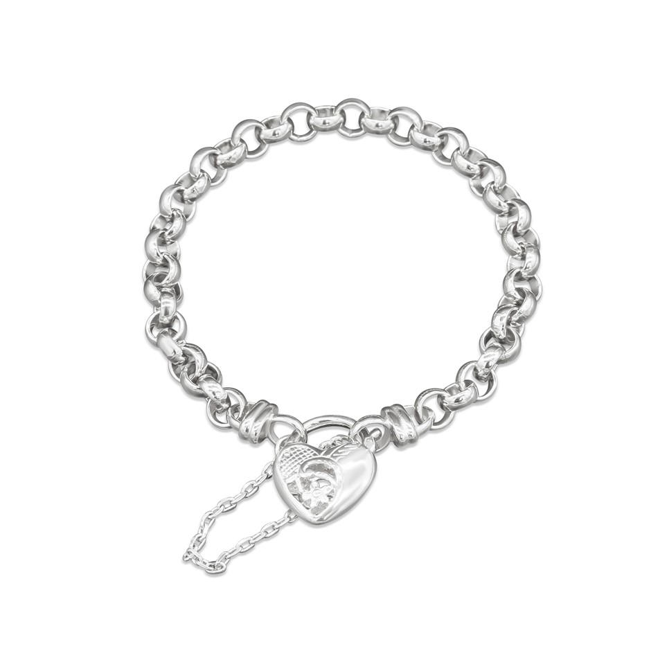 Rhodium Plated 7.5" Belcher Bracelet Featuring a Small Vegas Locket