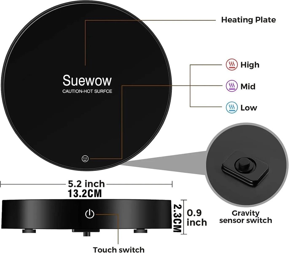 SUEWOW Coffee Mug Warmer and Smart Cup Warmer. With 3 Temperature Settings