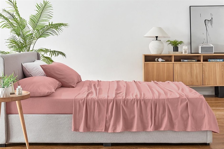 OVELA 150GSM Cotton Flannelette Bed Sheet Set (Dusty Rose, King Single).