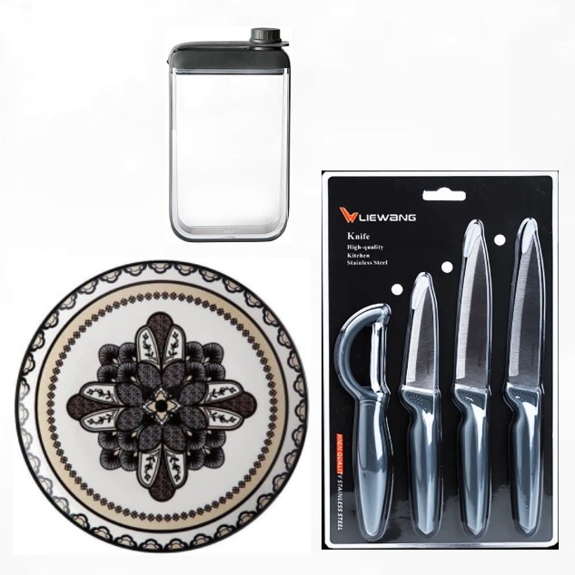 3 x Assorted Kitchen: x1 LIE WANG Four Piece Kitchen Set, 3 Knives and Peel