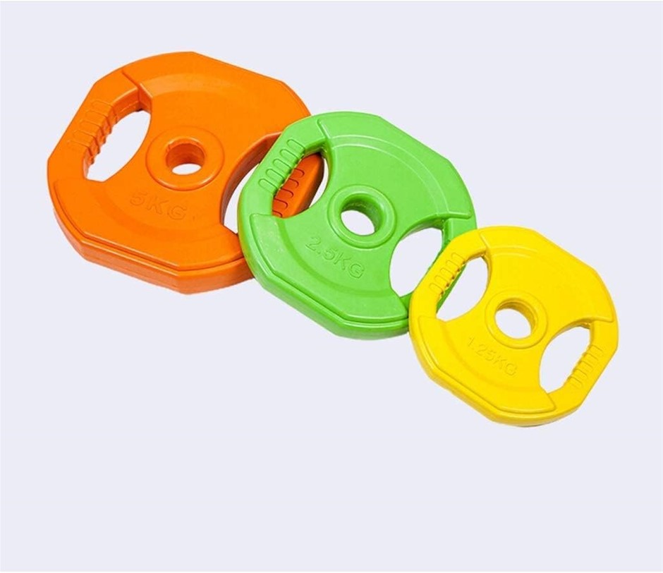 6 x Assorted OTOLU Olympic Weightlifting Plate. Incl: 2 x 1.25kg, 2 x 2.5kg