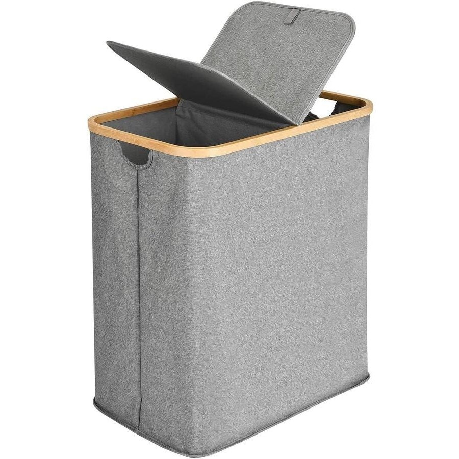 GENERIC BRAND Divided Folding Bamboo & Canvas, Double Large Laundry Basket