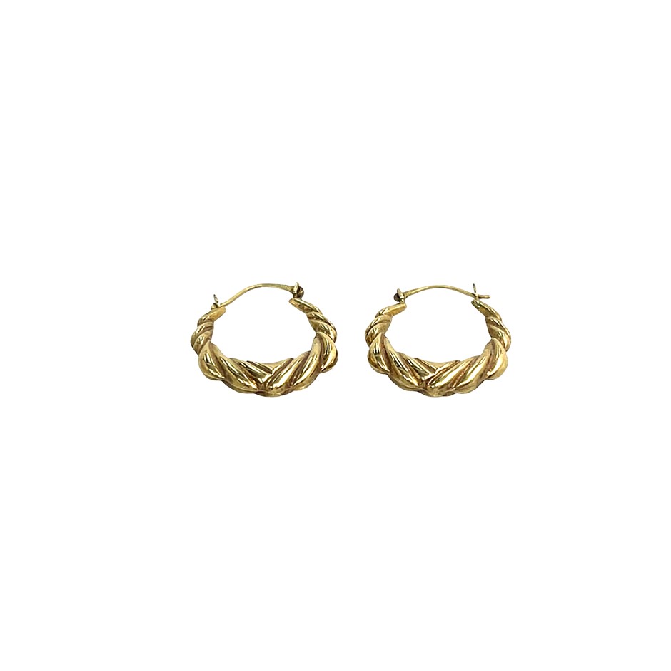 9ct Yellow Gold Twist Pattern Hoop Earrings