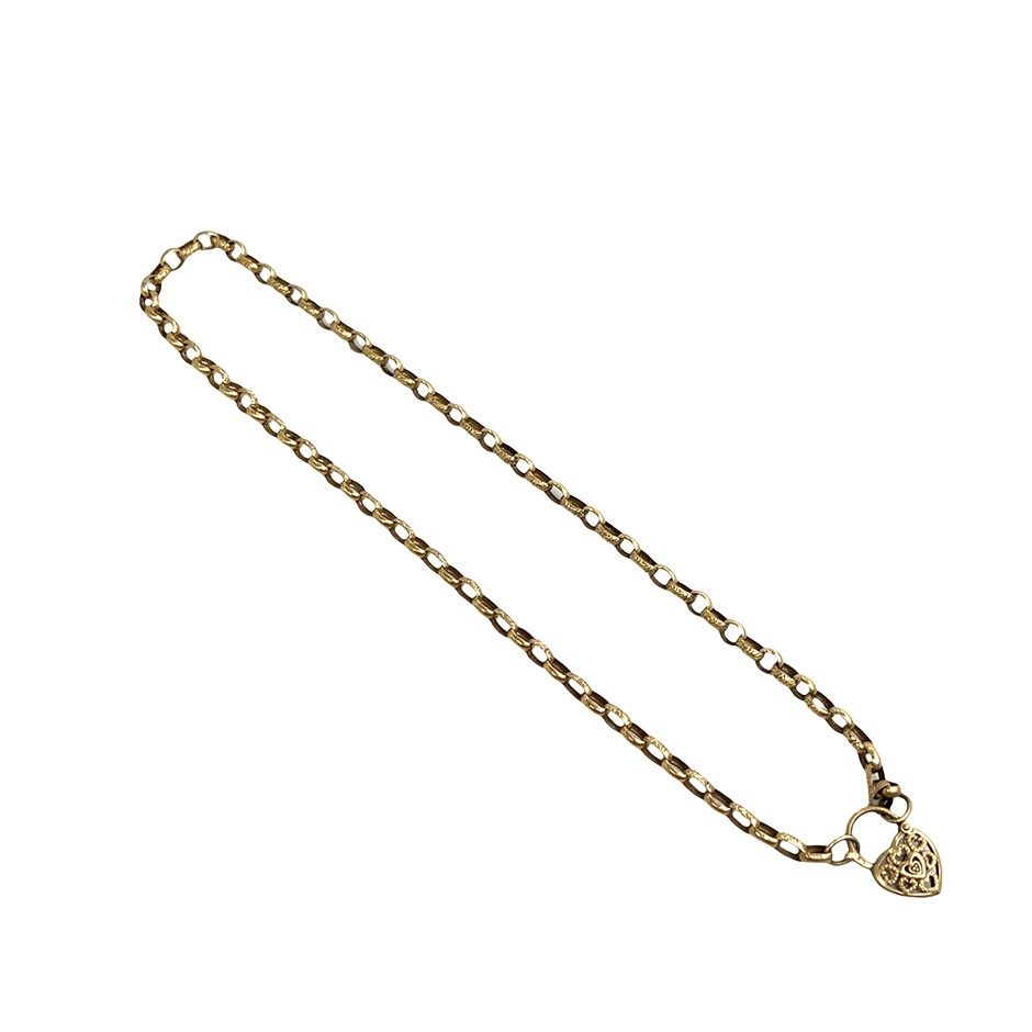 9ct Yellow Gold Belcher Link Necklace with Diamond Heart Enhancer