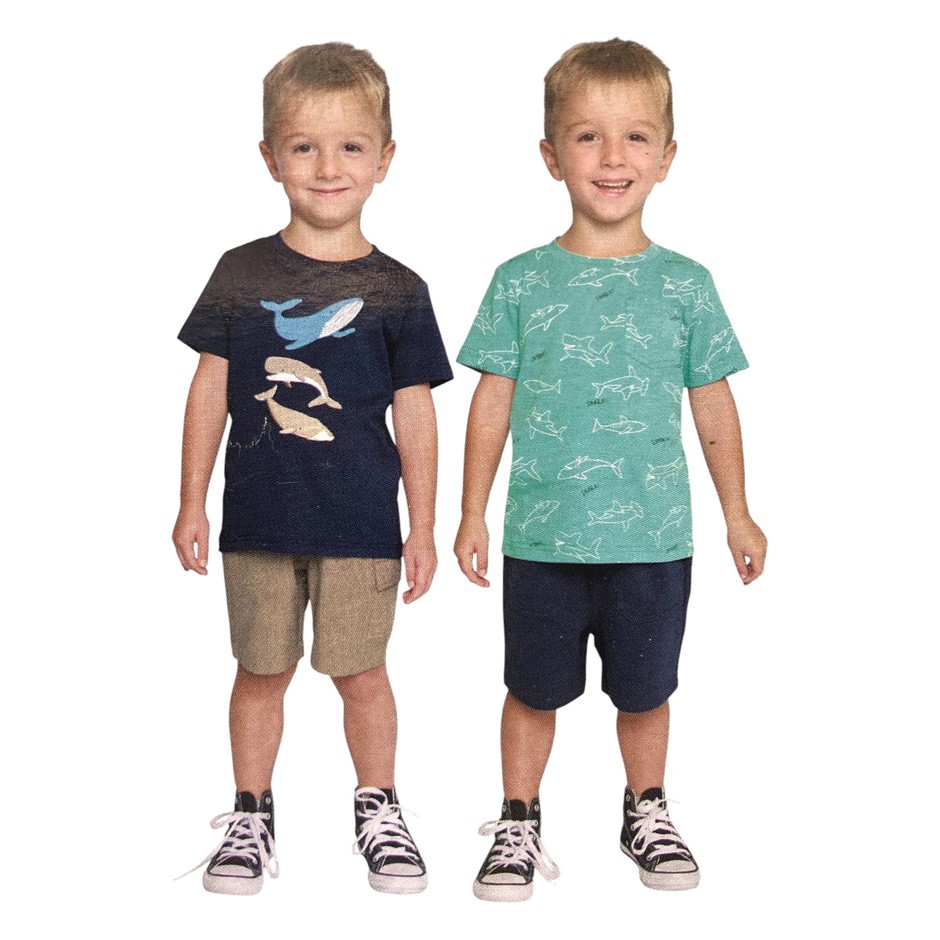PEKKLE 4pc Kids' Tops & Shorts Set, Size 3, Turquoise Shark.