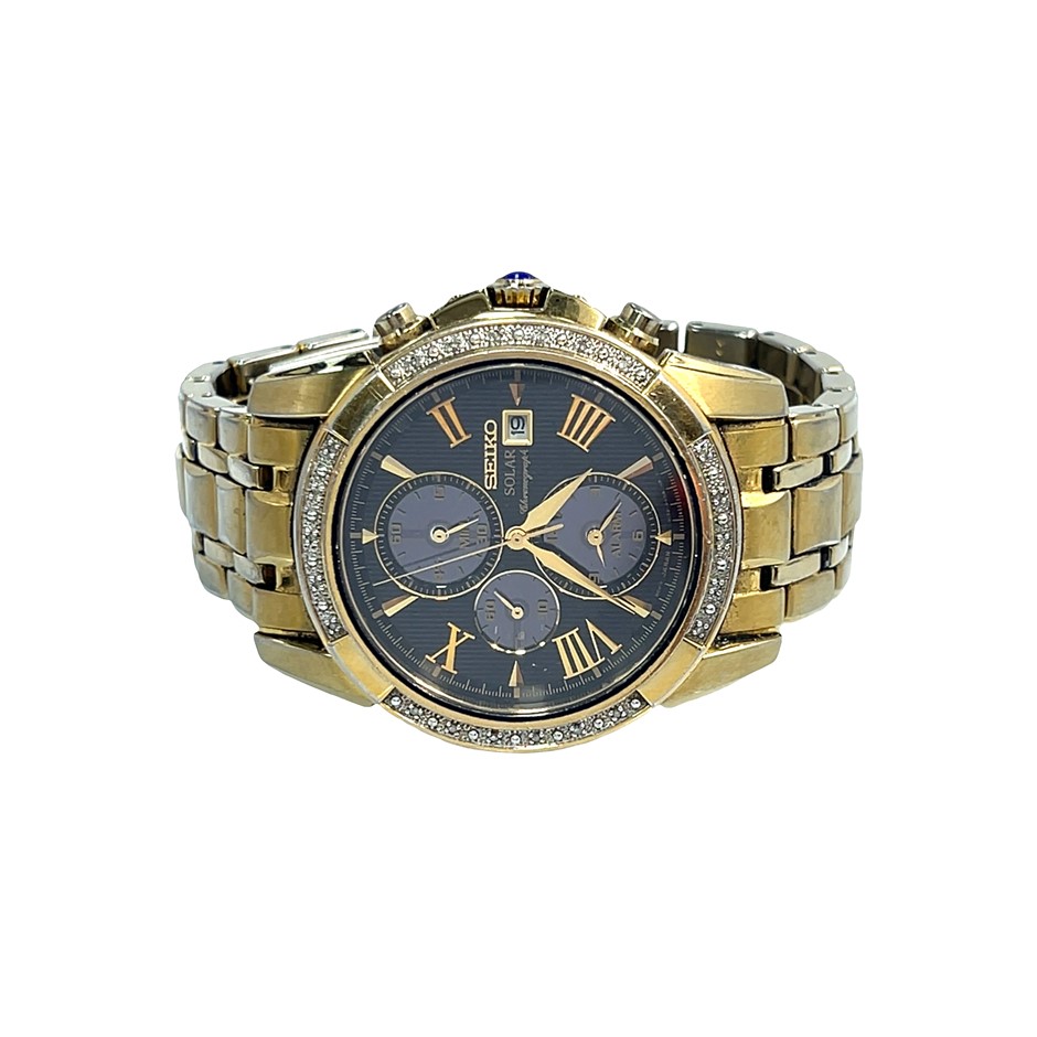 Seiko Solar Diamond Chronograph Watch