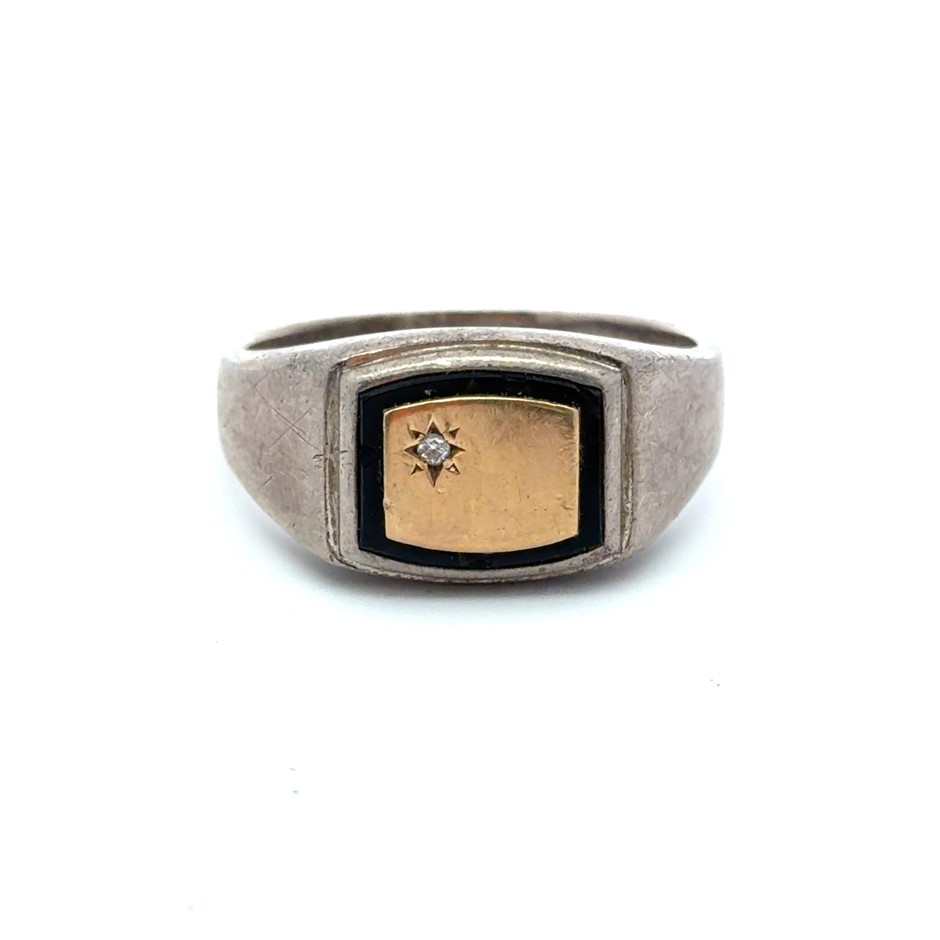 10ct Yellow Gold & Sterling Silver Diamond Ring