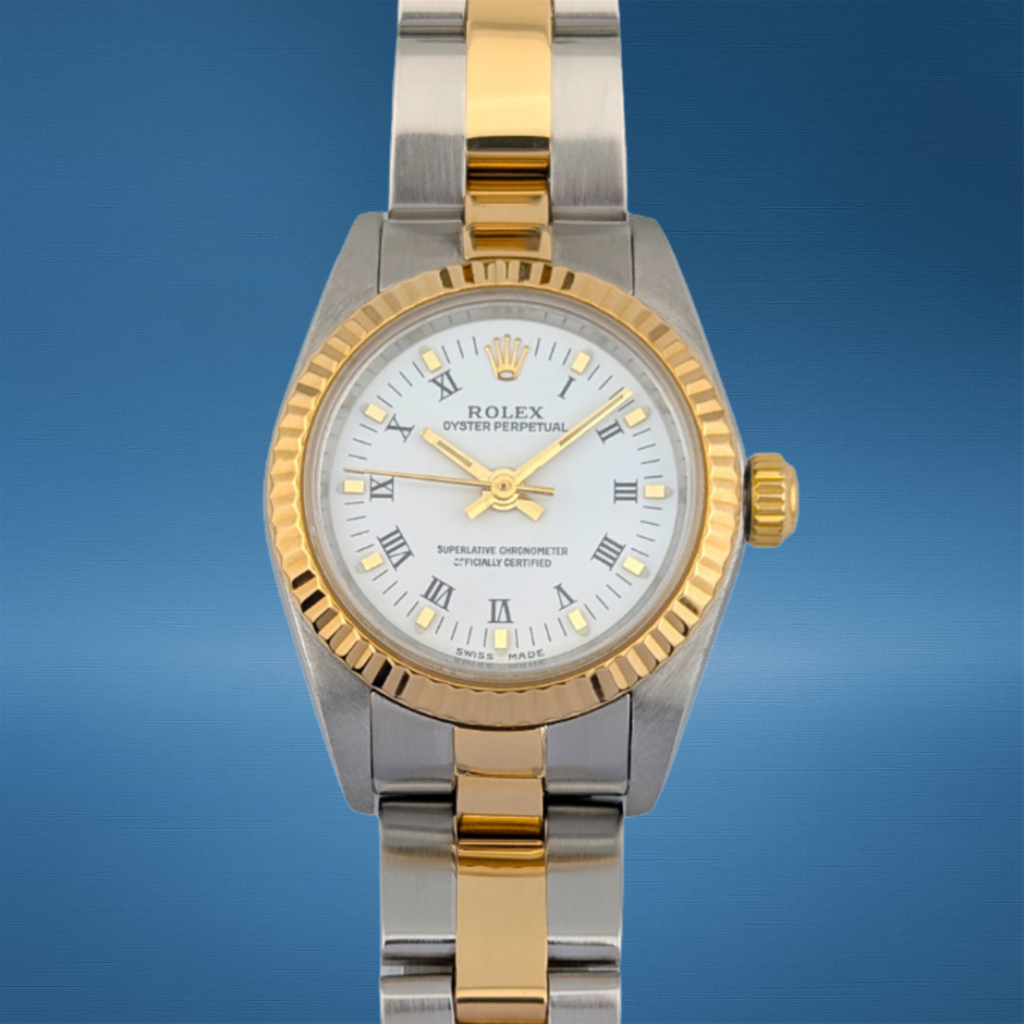 Rolex 76193 Oyster Perpetual Two-Tone White Roman Dial 2000 P-Serial WxO