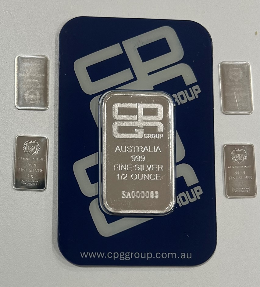 Half Ounce CPG Silver half certified Sealed Bar and 4 x Germania Mint