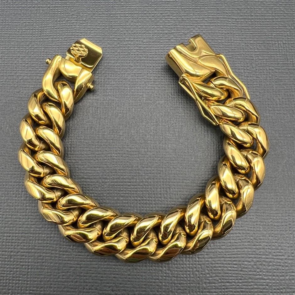 18K Gold-Filled Cuban Curb Chain Bracelet, 16MM Wide - 17.8cm
