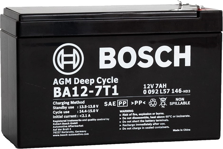 BOSCH 12V 7AH VRLA AGM Rechargeable Standby Battery Black, BA12-7T1.