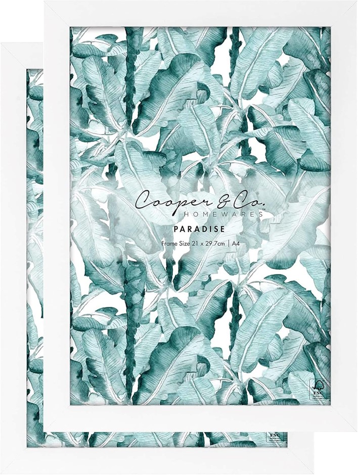 COOPER & CO Set Of 2 21x29.7cm White Premium Paradise Wooden Photo Frame