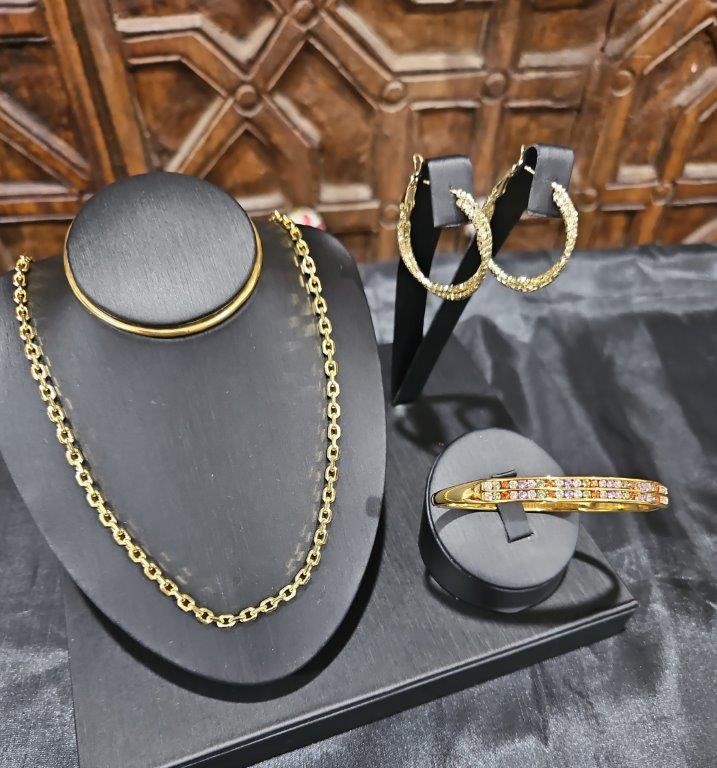 3pcs x 18KGF/Italy Stamped Yellow Gold Filled Bangle & Earring