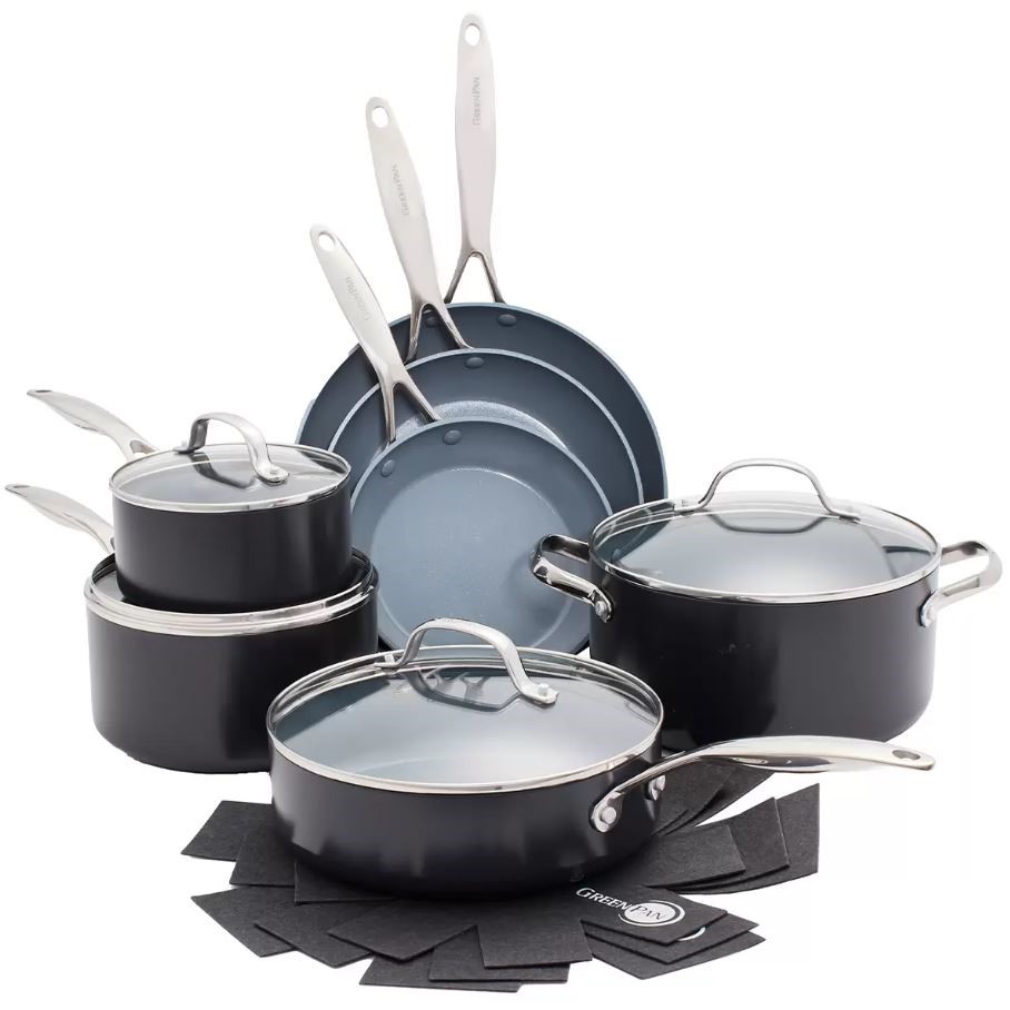 GREENPAN 11pc Valencia Cookware Set. NB: Not in original packaging, minor s