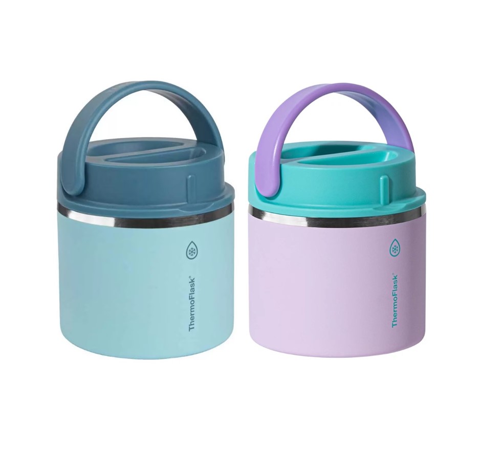 THERMOFLASK Pack of 2pc Insulated Food Jar, 591ml, Light Blue Navy & Purple