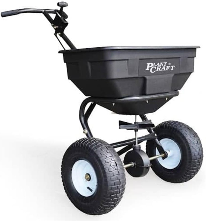 PLANTCRAFT 56kg Walk Behind Broadcast Spreader, Rain Cover, Anti-Clog Scree