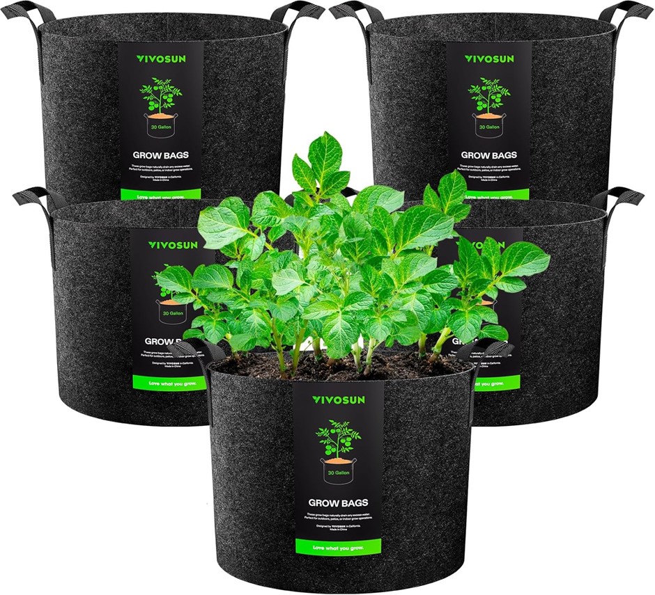 VIVOSUN 5-Pack 30 Gallons Grow Bags, Heavy Duty Thickened Nonwoven Fabric P
