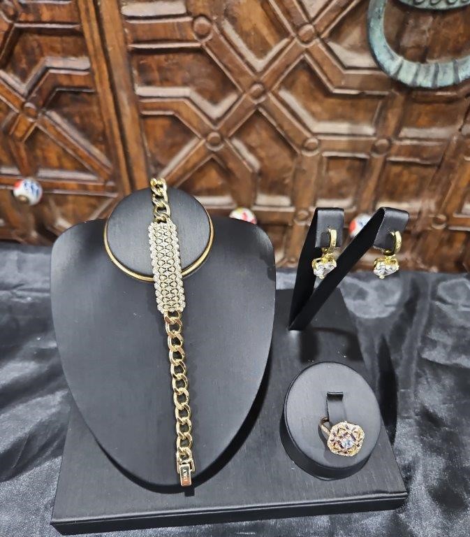 3pcs x 18K/Italy Stamped Yellow Gold Filled Bracelet & Ring & Earring