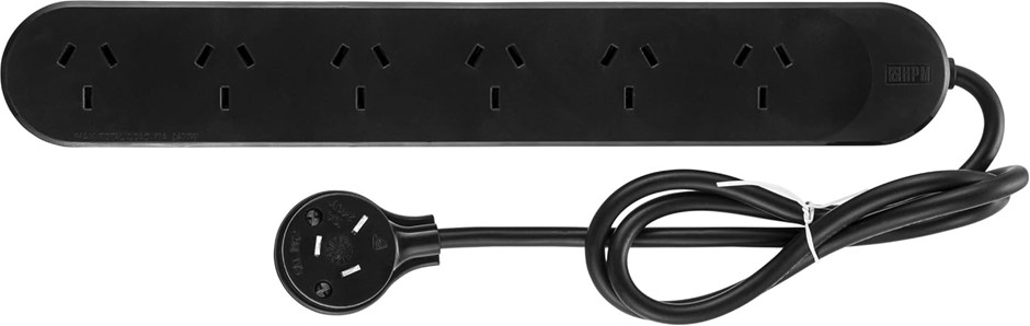 2 x HPM Standard 6 Outlet Powerboards Black.