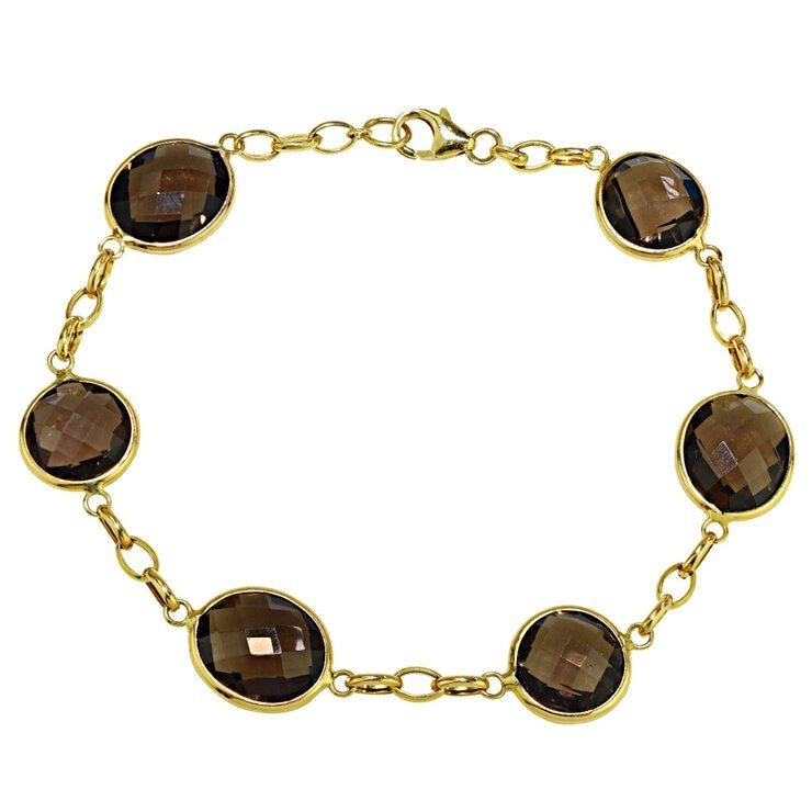 14kt Yellow-Gold Smokey Quartz Station Bracelet. RRP: $1,199.99. NB: 1x lin