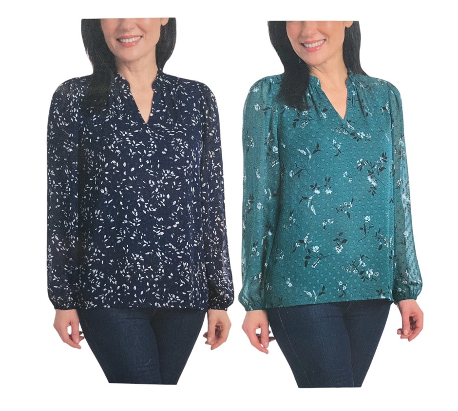 2 x HILARY RADLEY Women's Blouse, Size L, Navy Combo & Deep Teal Combo, 189