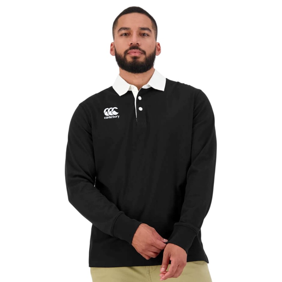 CANTERBURY Men's CCC Rugby Jersey, Size M, 60% Cotton, 989 Black/White, QA0