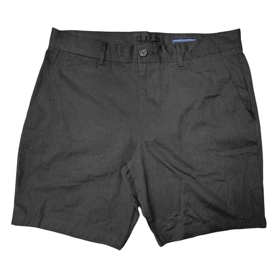 SPORTSCRAFT Men's Textured Short, Size 36, 98% Cotton, Black, AG206265. Bu