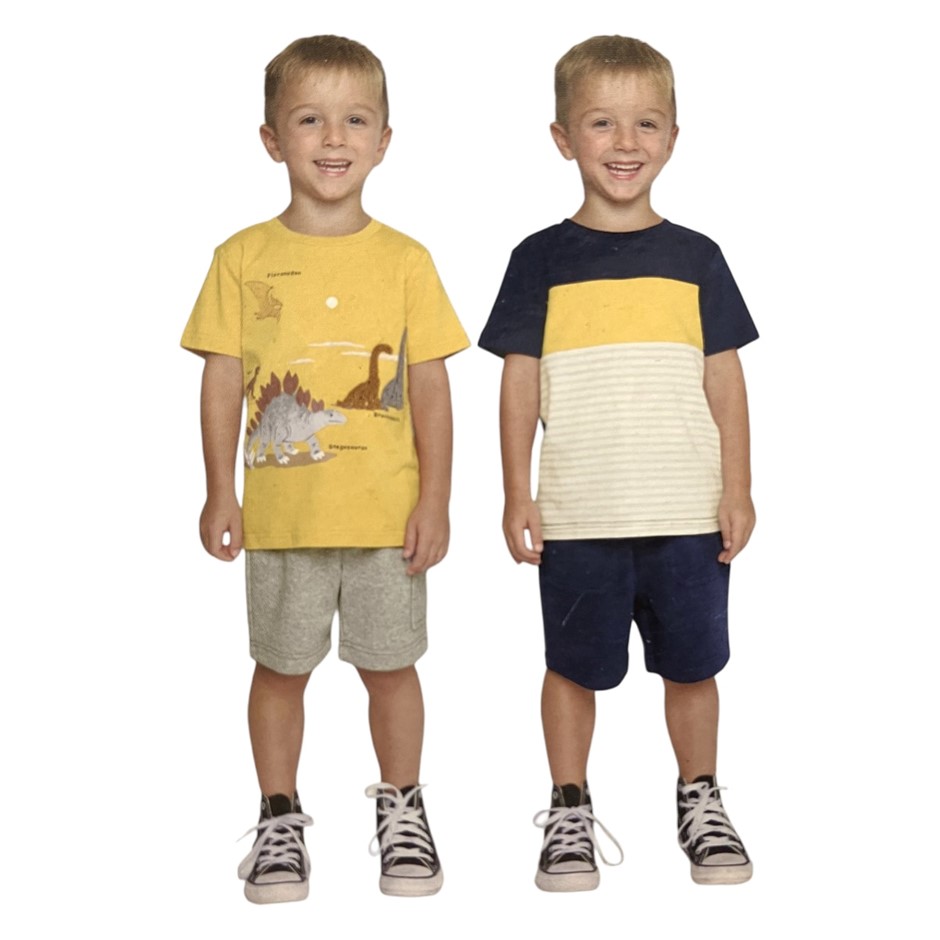 PEKKLE 4pc Kids' Tops & Shorts Set, Size 2, GDY Dinosaur. Buyers Note - Di