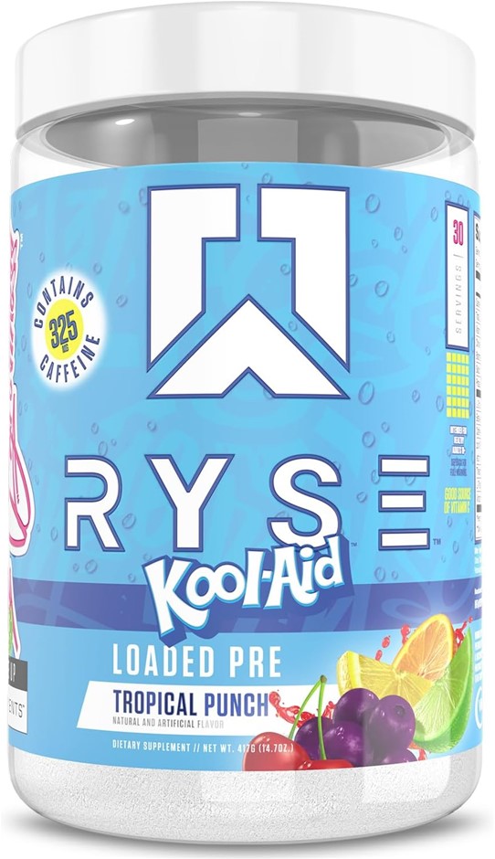 RYSE Kool-Aid Loaded Pre-Workout Powder, Tropical Punch, 426g (30 Servings)