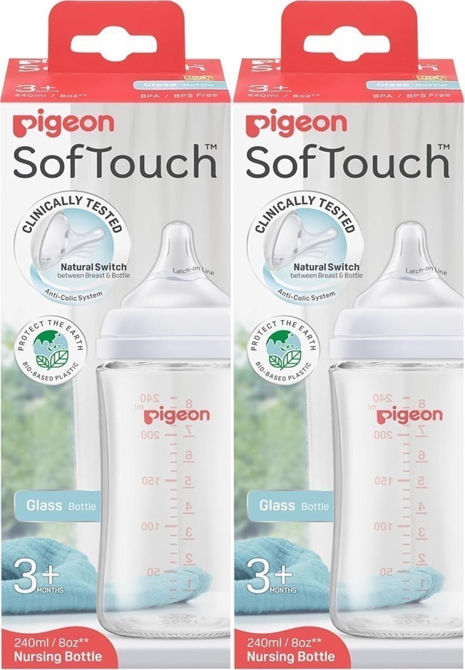 2 x PIGEON SoftTouch BPP Nursing Bottle Glass 240ml