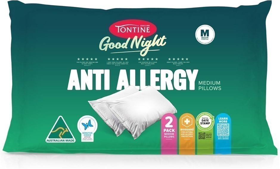 TONTINE Goodnight Allergy Sensitive Medium Pillow (Pack of 2). NB: Opened a