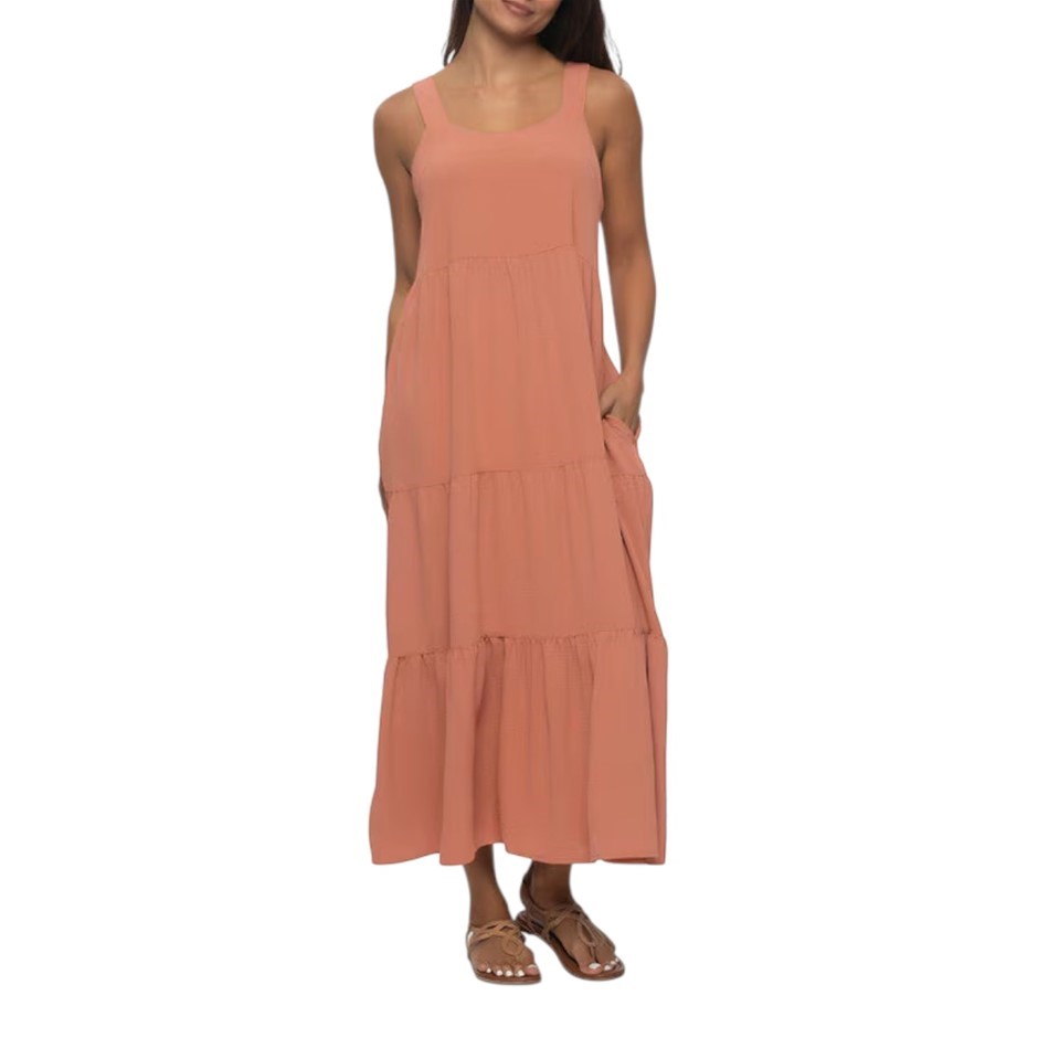 JEZEBEL Women's Tiered Dress, Size M, Coral (Canyon Clay). Buyers Note - D