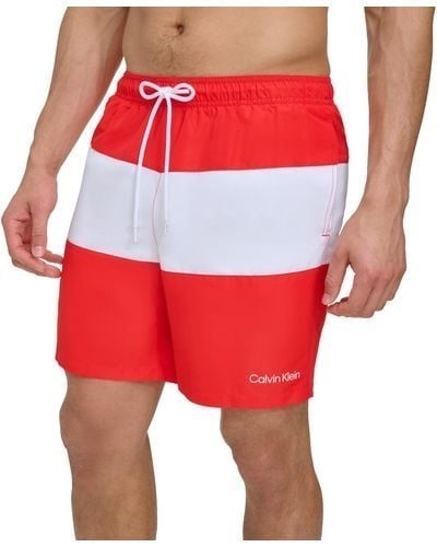 CALVIN KLEIN Men's Colorblocked 7" Swim Shorts, Size L, 100% Polyester, Hig